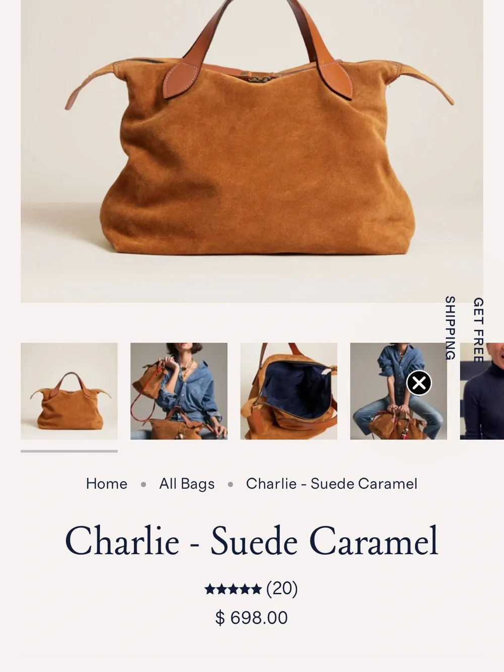 Parker Thatch NAVY Suede Charlie Handbag - Picture 5 of 13